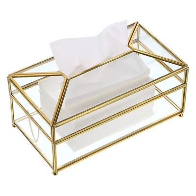 China Minimalist metal large tissue transparent glass box with dust cover is suitable for living room and bathroom, restaurant and hotel for sale