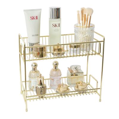 China 2-Tier Gold Perfume Cosmetics Container Kitchen Viable Vertical Metallic Spice Rack For Bathroom Kitchens for sale