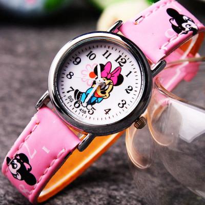 China Children's Mickey Minnie Cartoon Figure Children's Watch Fashion Girl Lovely Quartz Watches PU Strap Kids Watches Birthday Gifts for sale