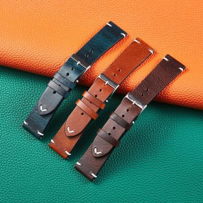 China Leather Watch Strap Oil Wax Leather Leather Watch Bands For DW Strap 18 Mm 20 ​​Mm 22 Mm Brown Steel Black Blue Buckle for sale