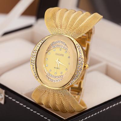 China Fashion\Classic Gold Wristwatches Ladies Bracelet Clock\Mesh Band Women Watch Business Fashion\Oval Rhinestone Women's Dress Watch Quartz Alloy Strap Sports for sale