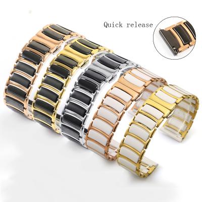 China Popular Luxury Ceramic Watch Band Butterfly Buckle Fashion Quick Release Watch Strap Stainless Steel Watch Bands\Dress 20mm 22mm For Samsung Huawei for sale