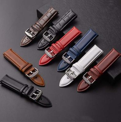 China Genuine Leather 18mm 20mm Watch Band Strap 22mm 24mm Genuine Leather Soft Material Wrist Strap With Silver Stainless Steel Buckle for sale