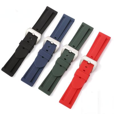 China New High Quality Soft Silicone Sport Watch Band Panerai Men Women Replacement Band Strap 22mm 24mm 26mm Rubber Watch Accessories for sale