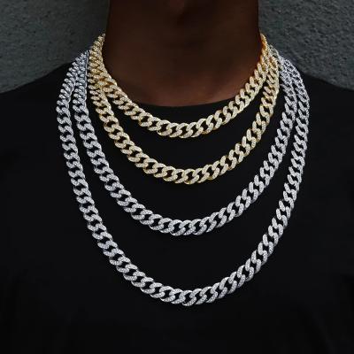 China Iced Out Fashion Gold Cuban Chain Necklace Women 16mm Gold Color Paved Rhinestone Hitter Cuban Link Necklaces Men HipHop Jewelry for sale