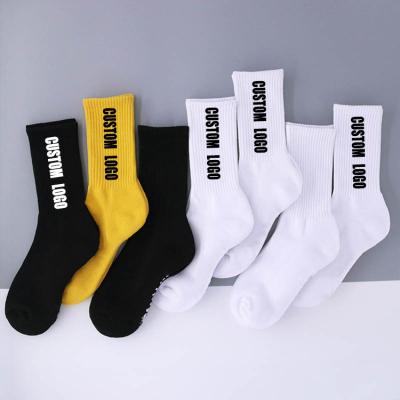 China New Design Antibacterial Clean Fashion Embroidery Knitted Big Crew Sock Logo Custom 100% Cotton Men Socks for sale