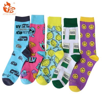 China Antibacterial Small Clean Fly Bird Custom Made Cardboard Design Logo Classic Funny Cotton Thick Fancy Colorful Dress Socks Wholesale for sale