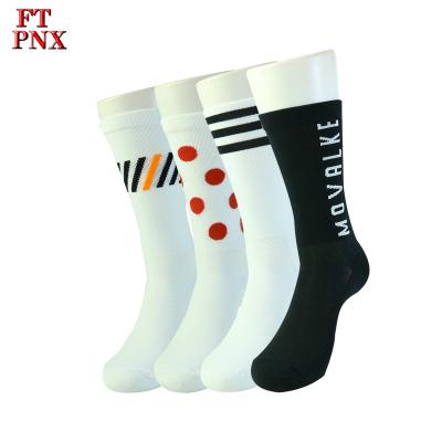 China Breathable Small Fly Bird OEM Service Custom Design Black White Wave Dot Pattern Sports Cycling Breathable Mens Unisex Socks for sale