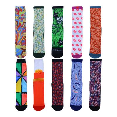 China QUICK DRY custom logo OEM service crew comics tube comics fashion colorful sublimation men's socks for sale