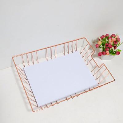 China Wholesale Viable Rose Gold Rectangular Iron Metal Wire Kitchen Basket Decorative Organizer Storage for sale