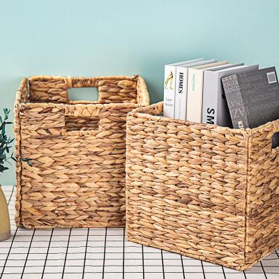 China Hyacinth Laundry Basket Home Storage Hand Woven Boxes Bin Folding Hand Woven Water Cube 12inch Folding Home Organization for sale