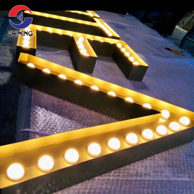 China 2021 Shiny Attic Marquee Letters OEM Metal Light Bulb Letter Advertising Player Sign Electronic Panel Stainless Steel Outdoor Channels for sale