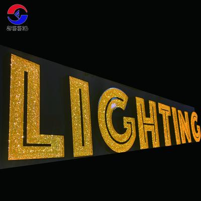 China High Brightness Shining Gold Luxury Acrylic Diamond Lighting Letters Stainless Steel Channels Outdoor 3D Frontlit Signage for sale