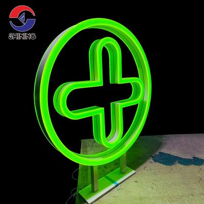 China Custom Waterproof Electronic Signs Morden Neon Sign 12V Apple Green Solid Acrylic Light Box Double Side Outdoor Advertising Double Side for sale