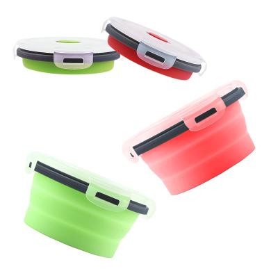 China Amz Hot Selling Stocked 2 Pieces Travel Collapsible Bowl Water Food Silicone Bowl Dog With Lid Portable Pet Feeding Water 350ml Camping for sale