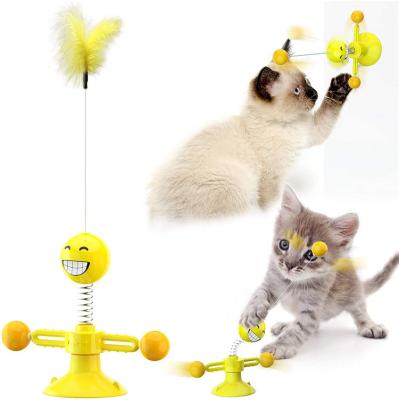 China Eco-Friendly Pet Stored Toy With Suction Interactive Toy From Cat Manufacture Spring Spinning Feather Best Prices For Cat for sale