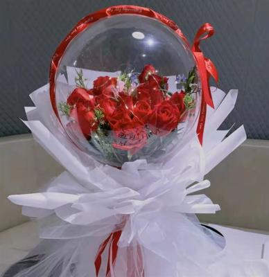 China Gift Toy 25cm Acrylic Ball With Clear Top Handle Flower Ball Valentines Day Acrylic Balloons Gift Holiday Party Decoration for sale