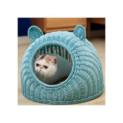 China General Stocked Cat Pet Nest Manual Partially Enclosed Rattan Direct Selling Four Seasons Weaving Cat Nest for sale