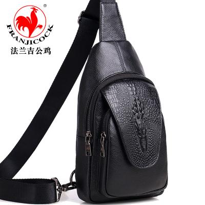 China Wholesale New Fashion Front Chest Bag PU Sling GENUINE LEATHER Leather Waterproof Bag Men Shoulder Bag Cross - Body Earphone Black USB Light for sale