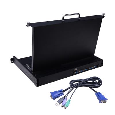 China Mini Type Folding Handles 17 Inch 1600*900 Front USB VGA 4 LCD KVM Port Console for sale