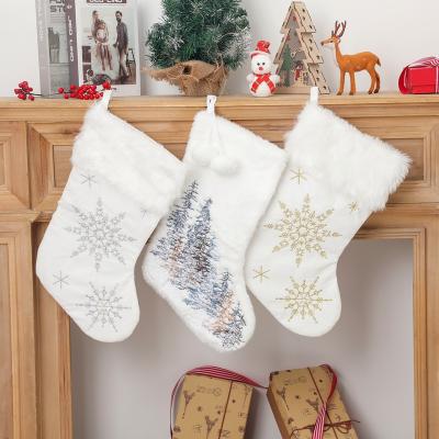 China Christmas Decoration Santa Clause Snowflake Christmas Socks White Christmas Stocking Christamas Home Decor Gift Bag for sale