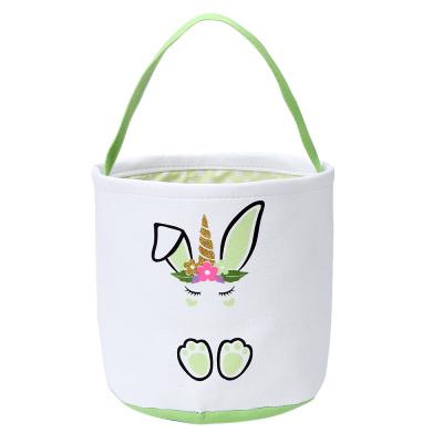 China New Design Canvas Personalized Monogrammed Cute Canvas Unicorn Easter Baskets For Kids Green Canvas Easter Baskets Kids for sale