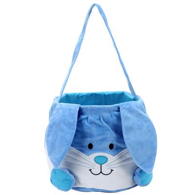 China Velvet Best Sell Cute Blue Easter Bunny Bag With Fluffy Ears For Egg Hunts, Kids Easter Basket Tote Handbag Bunny Easter Bucket for sale