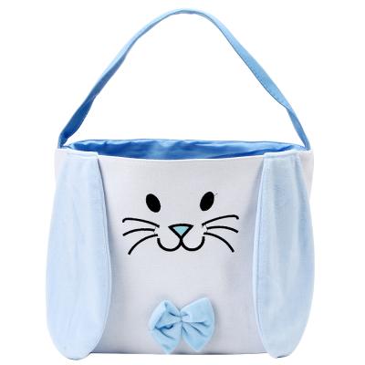 China 2021 Hot Sale Canvas Candy Egg Basket Bunny Printing Cotton Personalized Buckets With Tail Fluffy Gifts Bags For Easter for sale