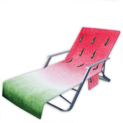 China Compressed Summer Beach Chair Cover Watermelon Printed Microfiber Beach Chair Covers With Pockets for sale