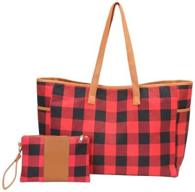 China Fashion Buffalo Plaid Tote Bag with Wallet Set Personalized Tote Bag Shoulder Bag Handbag for Women Girls (Red) for sale