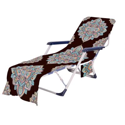 China Cool Pockets Chaise Chair Mat With Side Sunbathing Bed Garden Beach Towel Low MOQ Beach Comfortable Custom Portable Lounger Cover for sale