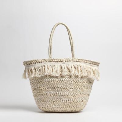 China Fashion Straw Beach Tote with Cotton Fringe for sale