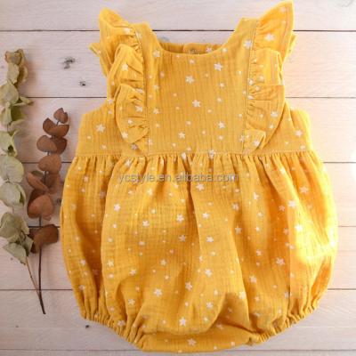 China Warm Spandex/Organic Cotton Muslin Baby Romper, Newborn Mustard Romper for sale