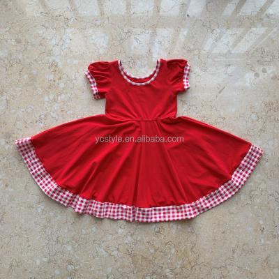 China Little Girls Summer Classic Anti-Static Red Knitted Dress 95%Cotton 5%Spandex RTS Little Girls Red Knitted Scoop Ruffle Back Sleeve Customized Logo for sale