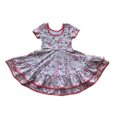 China Anti-wrinkle kids clothes baby knitted dress flutter sleeve print dresses kids button down girl ruffle dress summer for sale