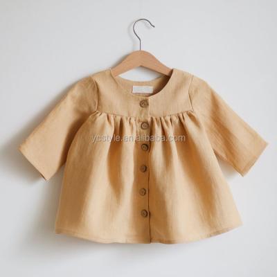 China Anti-Shrink Kids Girls Full Length Sheath Woven Blouses Customized To Mark Canvas Tops For 6M To 6T Kids for sale