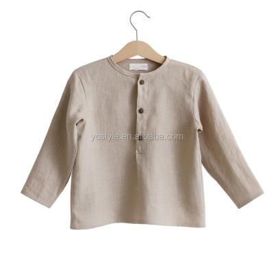 China Anti-wrinkle beige sheer canvas long sleeve tee for kids canvas clothing, toddlers O neck canvas shirt for sale