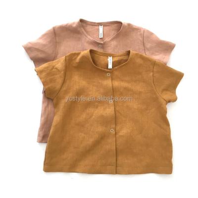 China Anti-wrinkle boy linen shirt, short sleeve baby linen top, summer baby linen clothes for sale