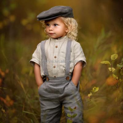 China Anti-Wrinkle Boys Suspender Ring Bearer Outfit Boys Wedding Canvas Pants Suits 100% Canvas Overalls 100 Colors for sale