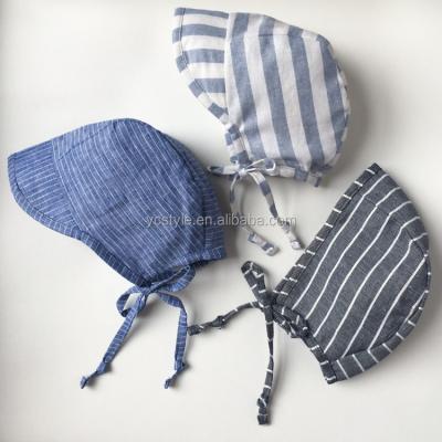 China Striped Baby Hats Perfect for Spring and Summer, Brimmed Baby Striped Canvas Cowl Handmade for Adorable Baby for sale