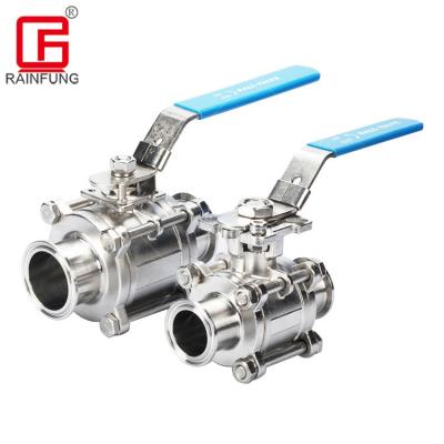 China General SS316 1.5 Inch Stainless Steel Sanitary Low Deck PTFE Seat 3 PC Tri Flange End Gauge Ball Valve For Food And Beverage for sale