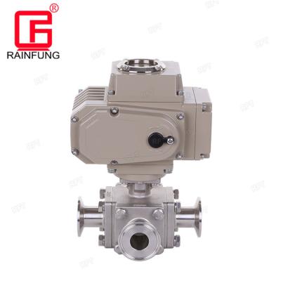 China Wine Brewing Flange Sanitary Non-keeping Stainless Steel Three Way Ball Valve With Electric for sale