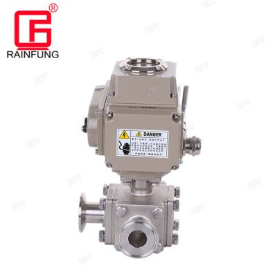 China Wine Brewing Sanitary Stainless Steel Flange Bore Three Way Ball Valve With Electric for sale