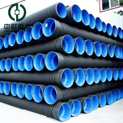 China Corrosion Resistant Zhongcai pipe PE double wall corrugated pipe High quality HDPE For drainage Customized Plastic culvert pipe SN4 SN8 110-800mmmm for sale