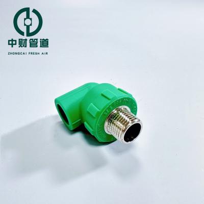 China Corrosion Resistant Zhongcai pipes PPR water supply pipe and fittings Frost resistant series Green  home decoration External thread elbow 90 degrees for sale