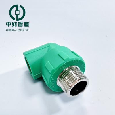 China Corrosion Resistant Frost resistant Zhongcai pipes PPR water supply pipe and fittings Frost resistant series Green  home decoration External thread elbow 90 degrees for sale