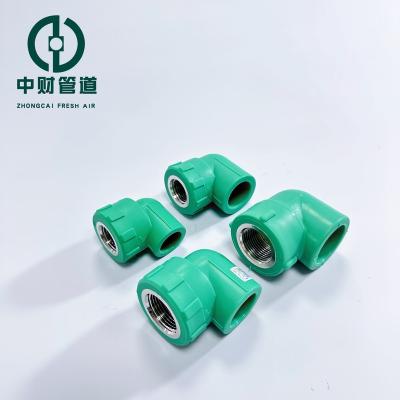 China Corrosion Resistant Frost resistant Zhongcai pipes PPR water supply pipe and fittings Frost resistant series Green  home decoration Female threaded elbow 90 degrees for sale