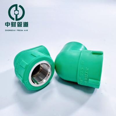 China Corrosion Resistant Frost resistant Zhongcai pipes PPR water supply pipe and fittings Frost resistant series Green  home decoration Female threaded elbow 90 degrees for sale