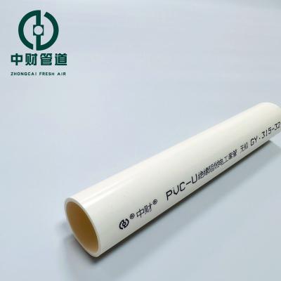 China Corrosion Resistant Zhongcai PVC Pipe Customized Thin Wall Electrical Conduit Cheap PVC insulated flame-retardant electrical sleeve dn25 dn32 for sale