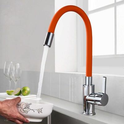 China Orange Flexible Universal Cold Hot Deck Mounted Bathroom Kitchen Mixer Tap Chrome Hose Neck Kitchen Sink Faucet Metered Tap Faucets for sale